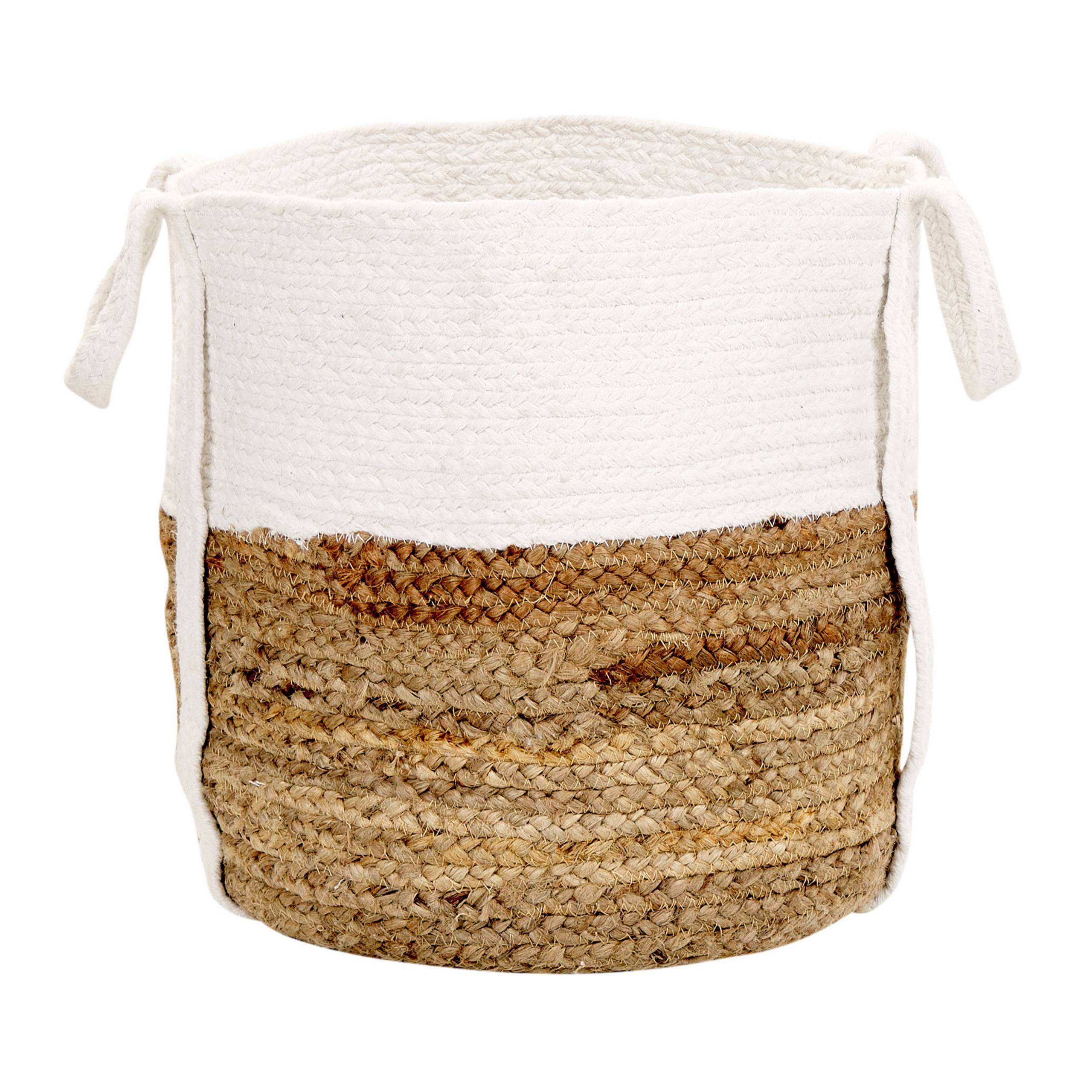 Lot de 2 Paniers de Rangement en Jute Naturel et Coton Blanc Panier à Linge Tressé Naturel et Blanc - Image 4