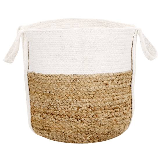 Lot de 2 Paniers de Rangement en Jute Naturel et Coton Blanc Panier à Linge Tressé Naturel et Blanc - Image 5