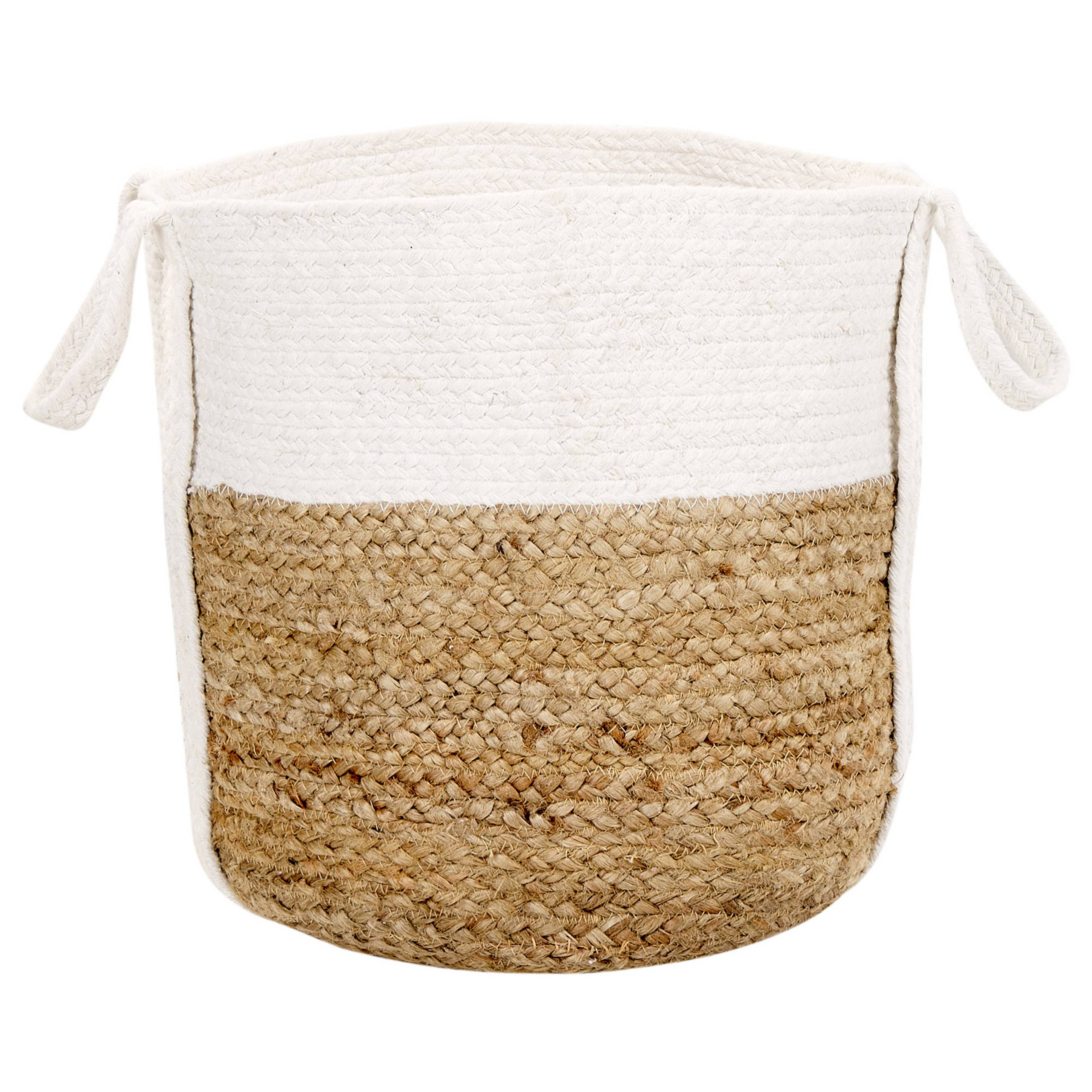 Lot de 2 Paniers de Rangement en Jute Naturel et Coton Blanc Panier à Linge Tressé Naturel et Blanc - Image 5