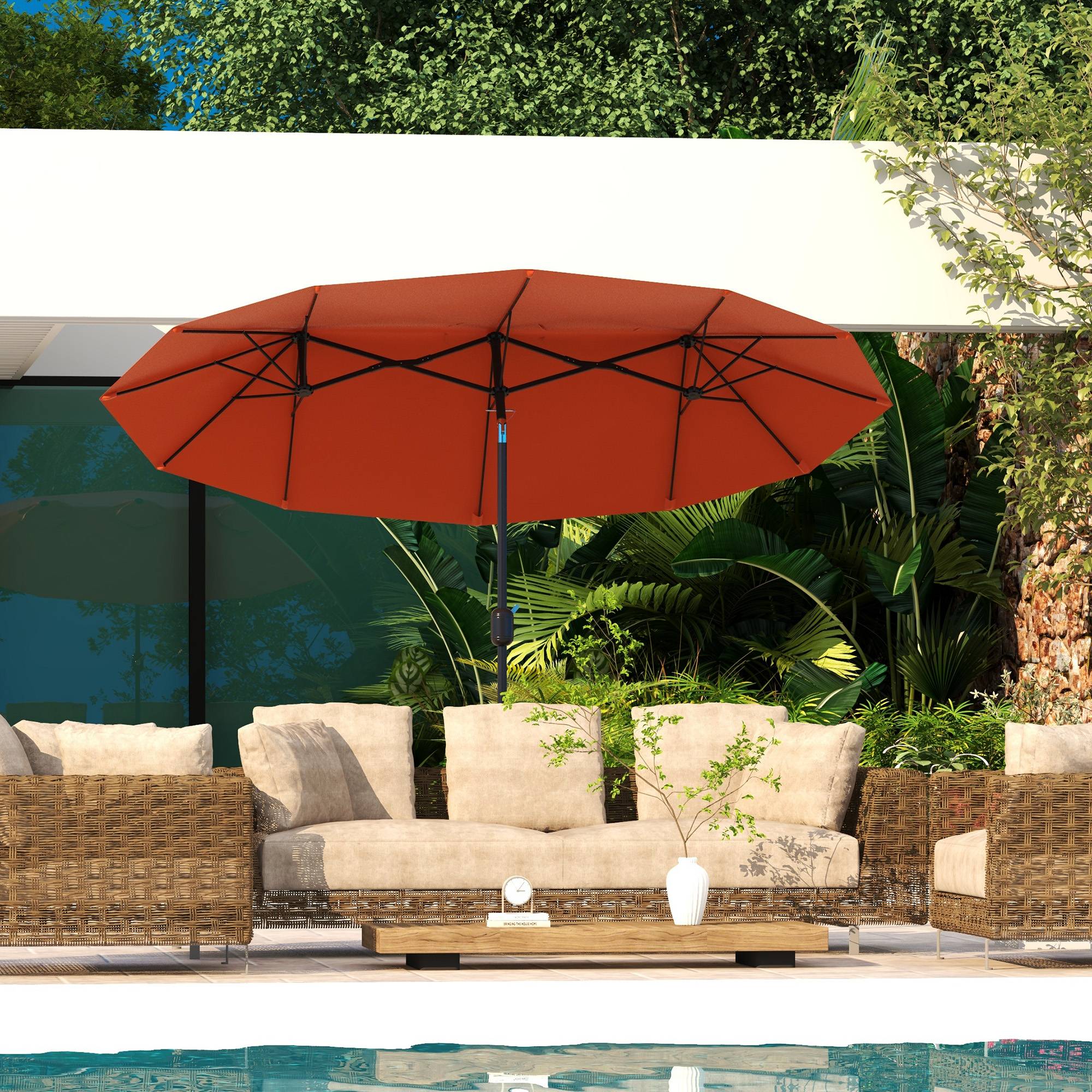 ComfortXL - Parasol Double Rectangulaire Acier pour Jardin Terrasse Inclinable avec Manivelle 2.95x1.52m Rouge - ComfortXL Outdoor Living - Image 3