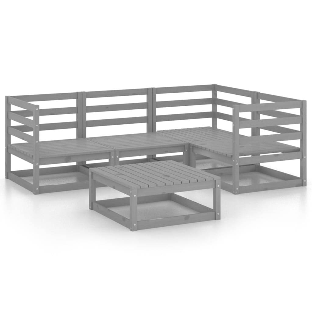 Helloshop26 - Salon de jardin meuble d'extérieur ensemble de mobilier 5 pièces gris bois de pin massif - Image 1