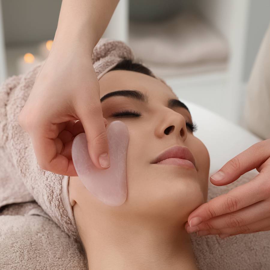 Gua Sha en Quartz Rose, Masseur Visage et Corps, Massage Facial Anti-Age, Stimule la circulation sanguine, Housse fournie - Sun&Sia - Image 1