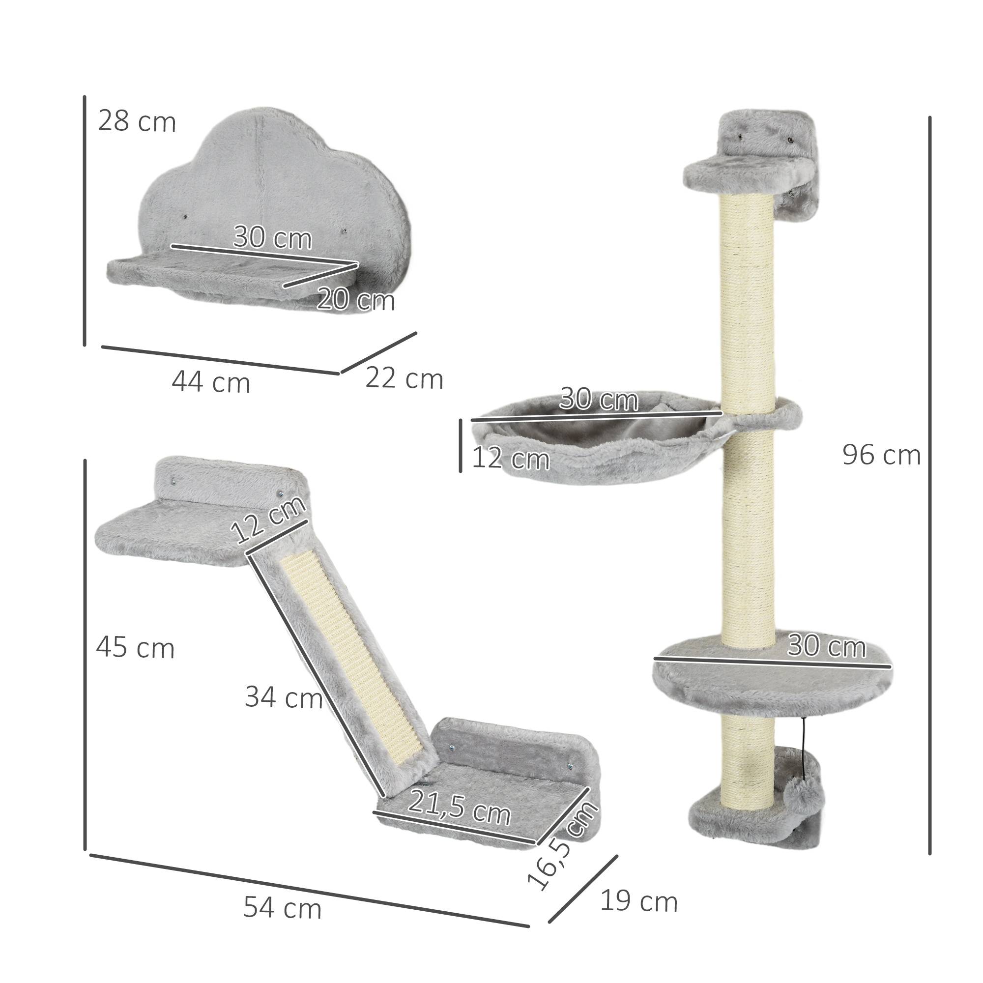 Sans Marque - Juego de Pared de Escalada para Gatos de 3 Piezas con Hamaca Rampa con Rascador Plataforma en Forma de Nube Gris - Image 5