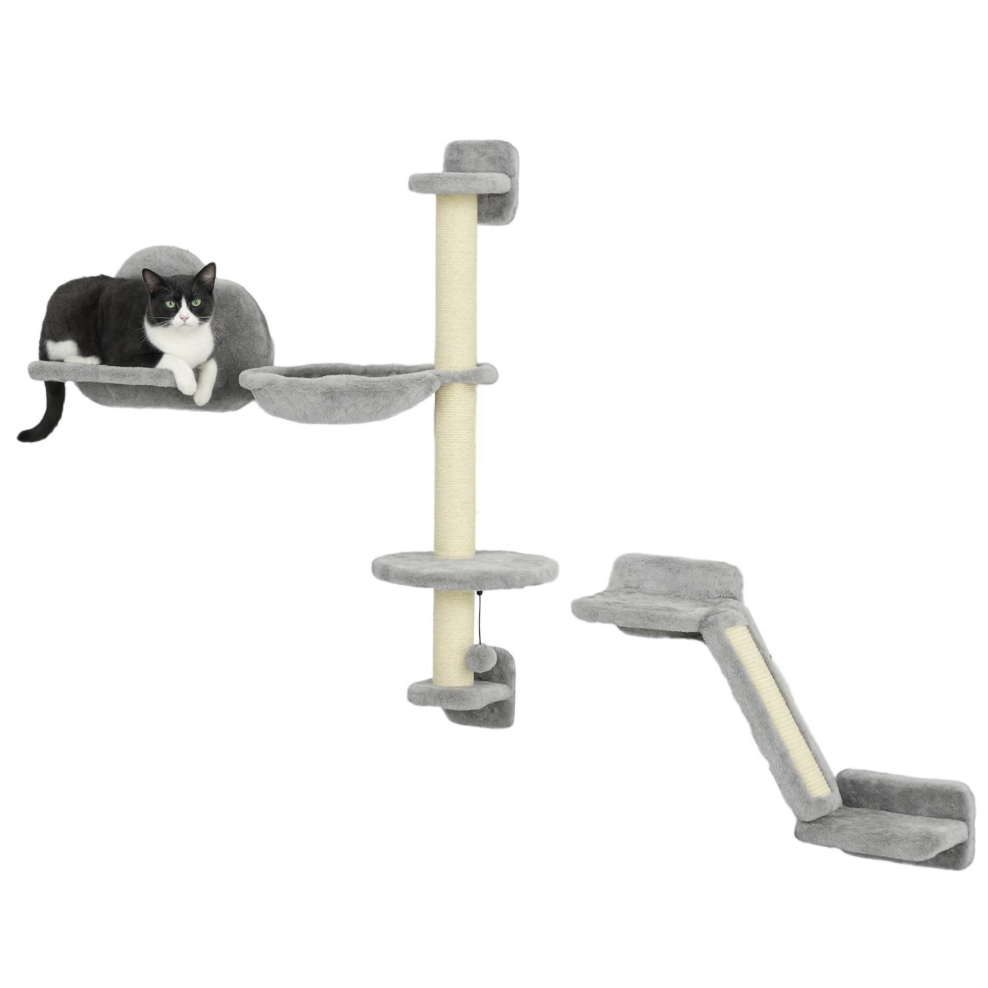 Sans Marque - Juego de Pared de Escalada para Gatos de 3 Piezas con Hamaca Rampa con Rascador Plataforma en Forma de Nube Gris - Image 1