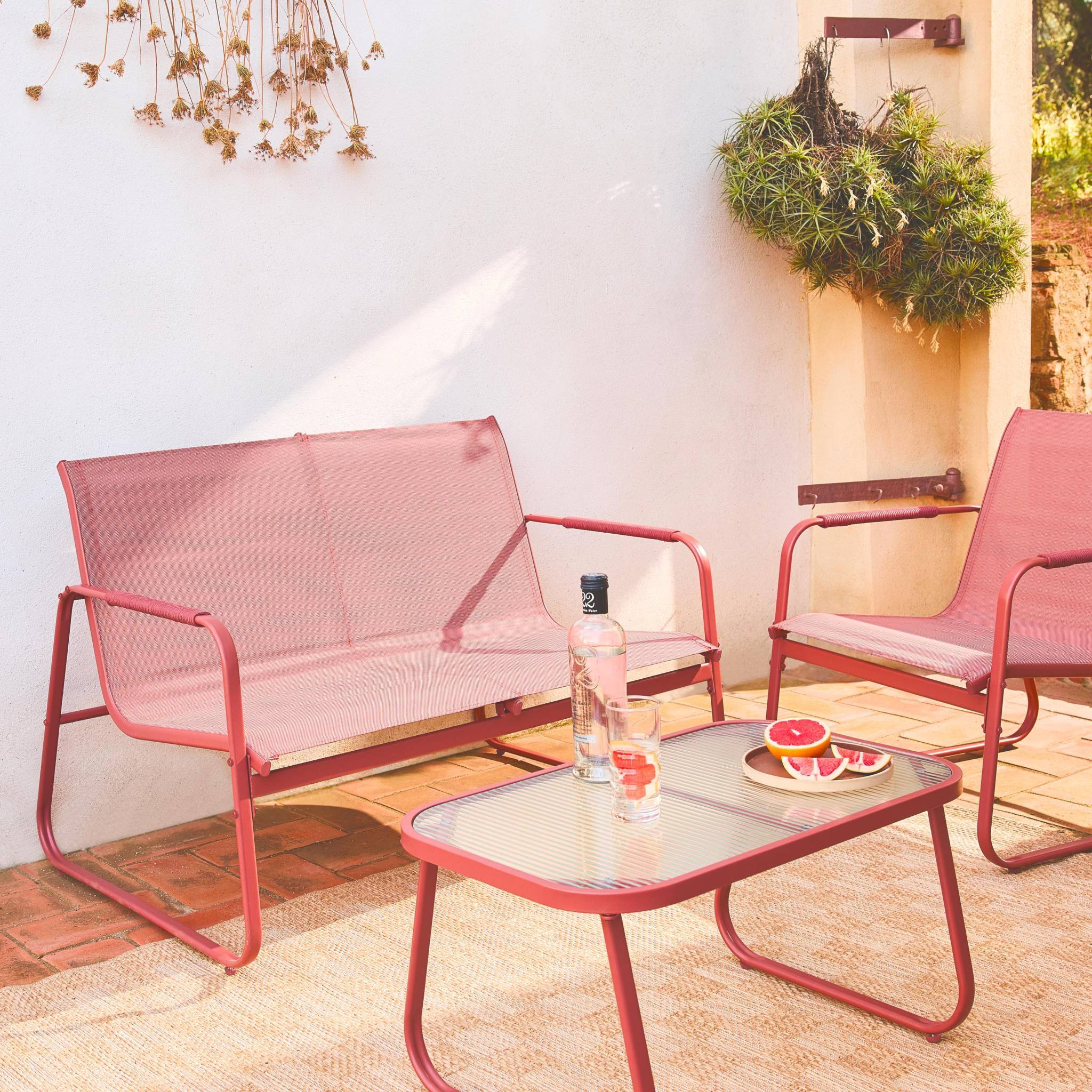 sweeek - Salon de jardin terracotta NOTO acier. 4 places. un canapé. une table. deux fauteuils textilene | sweeek - Image 3