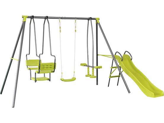Portique En Métal Avec Toboggan "ludo Ii" Avec 4 Agrès - Vert -habitat Et Jardin - Image 1