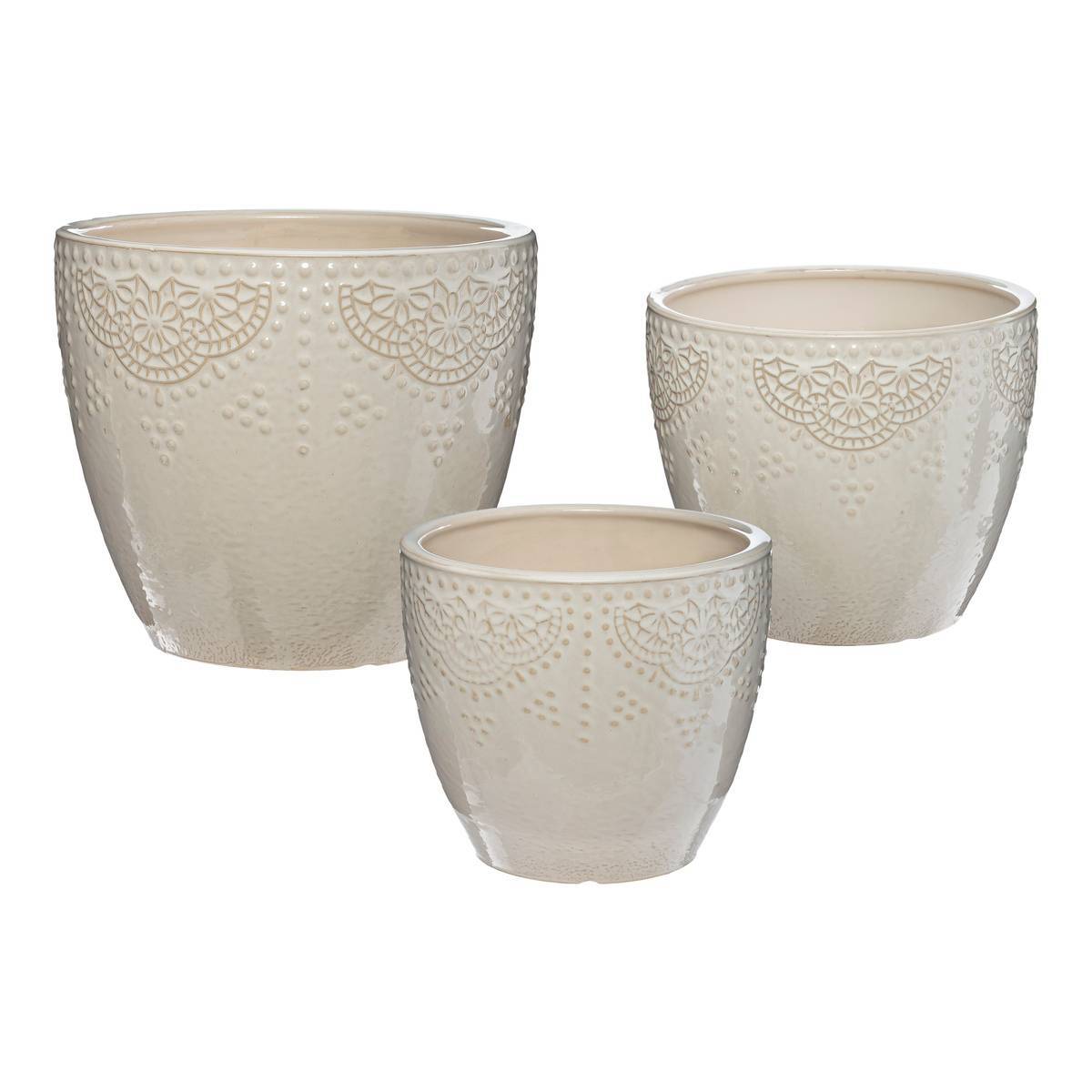 Atmosphera - Set de 3 pots "Bijoux" blanc D20/25/30cm - Atmosphera Créateur d'intérieur - Image 1