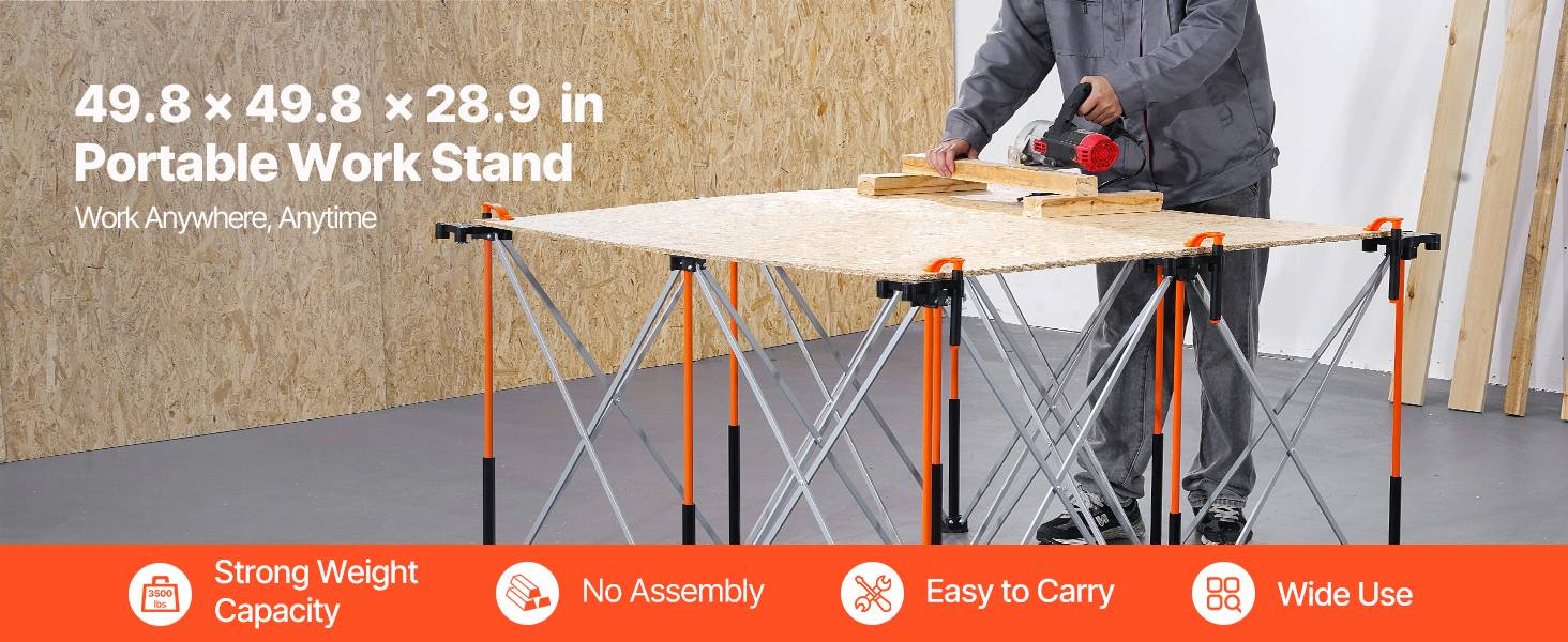 Vevor - VEVOR Châssis pliable 126,4x126,4 cm, support de travail 1 589 kg, sans assemblage, pieds d’établi portables, sac de rangement inclus - Image 9
