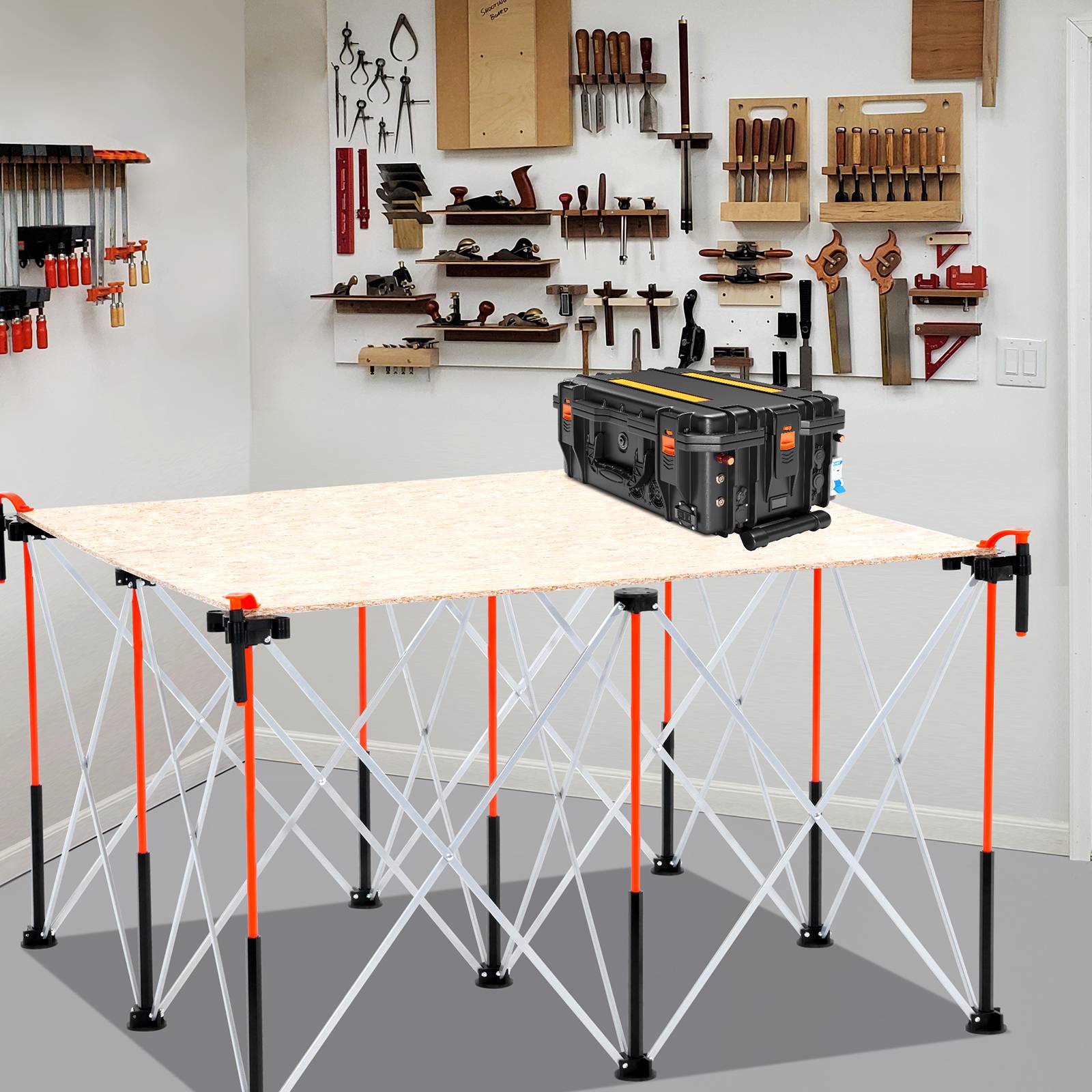 Vevor - VEVOR Châssis pliable 126,4x126,4 cm, support de travail 1 589 kg, sans assemblage, pieds d’établi portables, sac de rangement inclus - Image 8