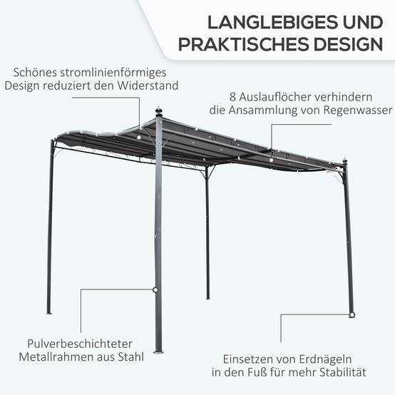 Pergola kiosque 297x297cm métal gris, tente à auvent robuste pour terrasse et balcon - Image 5