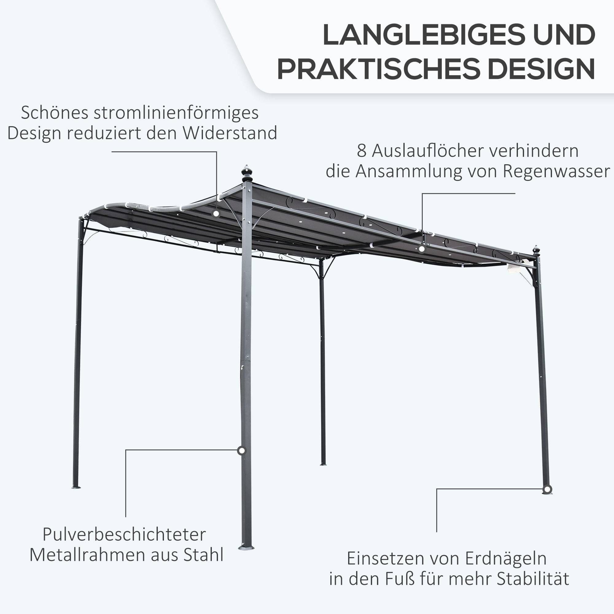 Pergola kiosque 297x297cm métal gris, tente à auvent robuste pour terrasse et balcon - Image 5