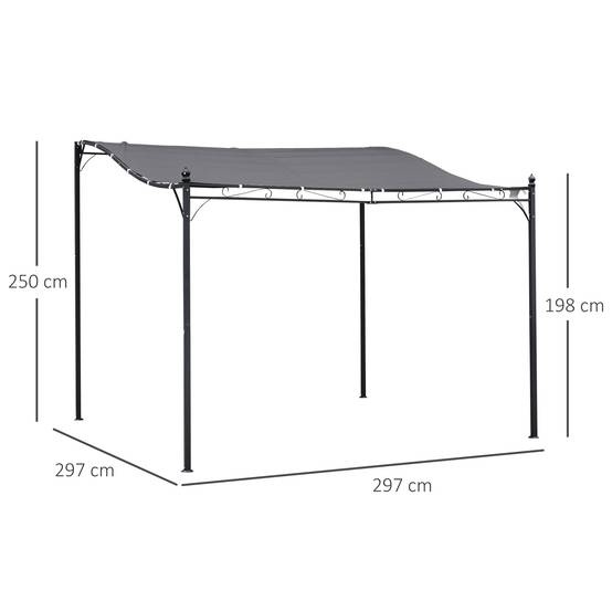 Pergola kiosque 297x297cm métal gris, tente à auvent robuste pour terrasse et balcon - Image 3