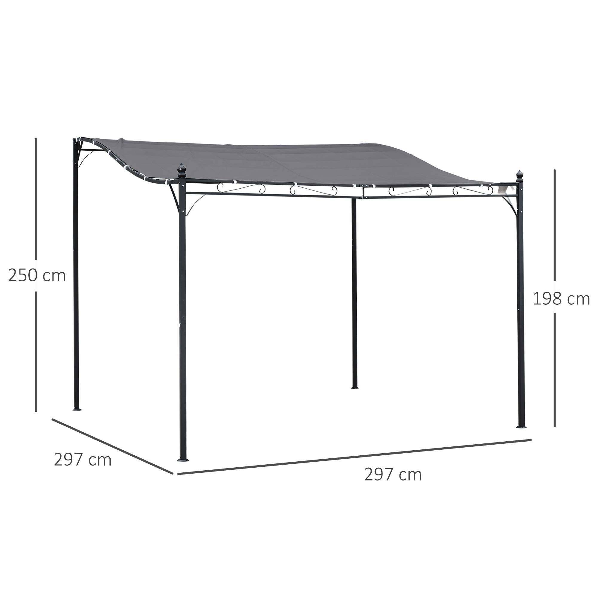 Pergola kiosque 297x297cm métal gris, tente à auvent robuste pour terrasse et balcon - Image 3