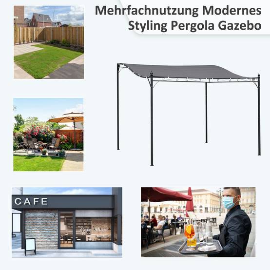 Pergola kiosque 297x297cm métal gris, tente à auvent robuste pour terrasse et balcon - Image 4