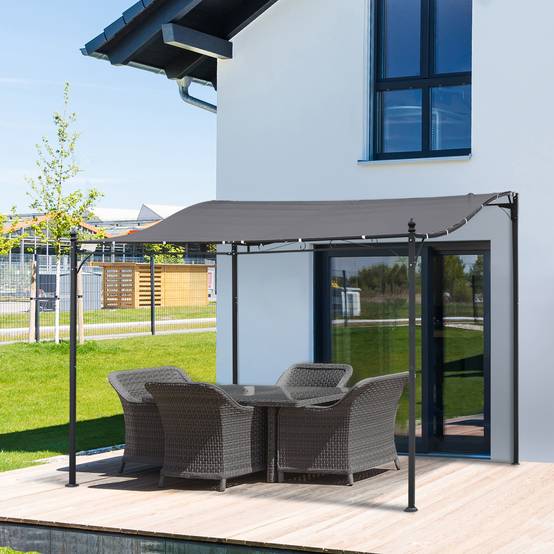 Pergola kiosque 297x297cm métal gris, tente à auvent robuste pour terrasse et balcon - Image 2