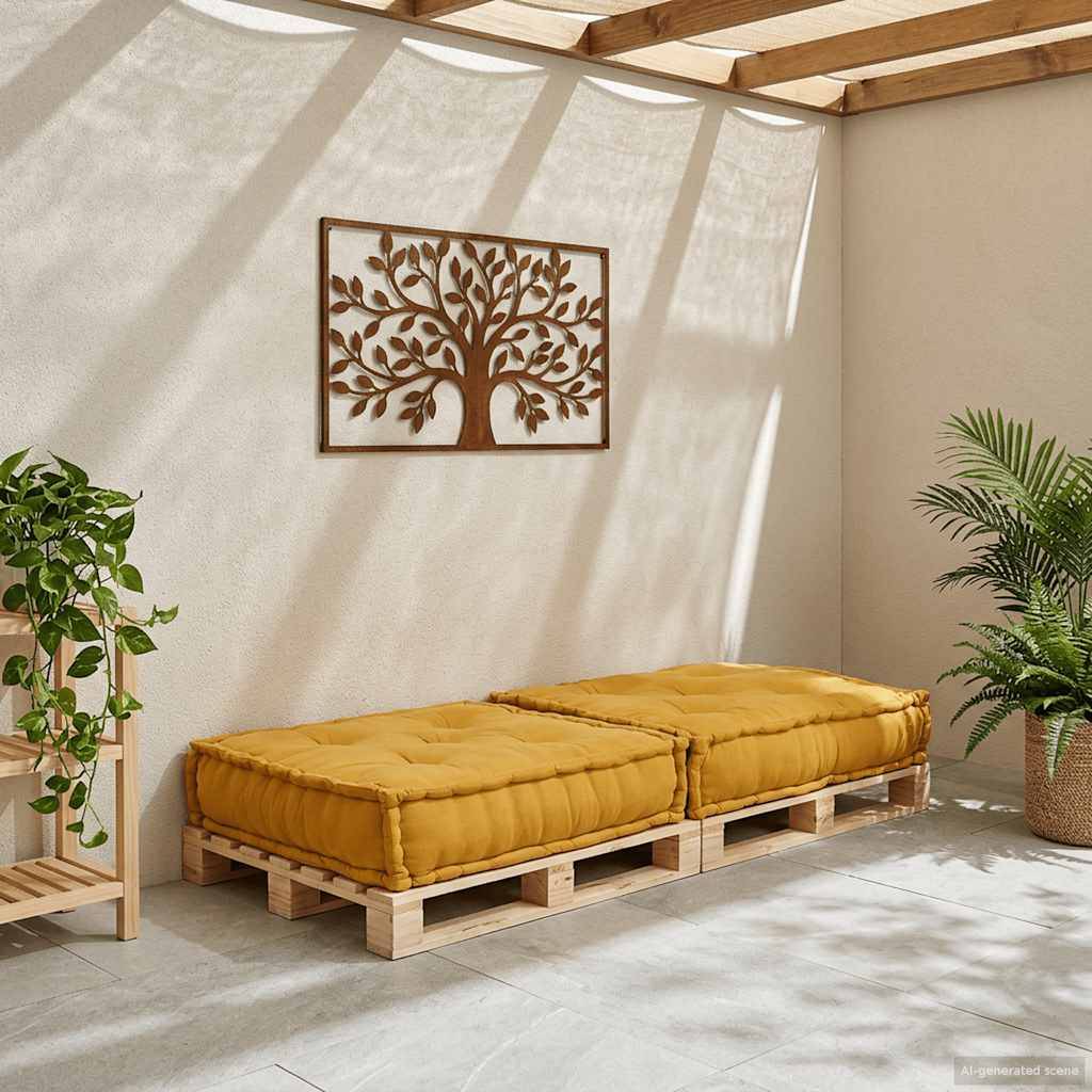 Canapé modulaire tissu coton jaune 70 x 70 x 36 cm - PANGIVO - Image 3
