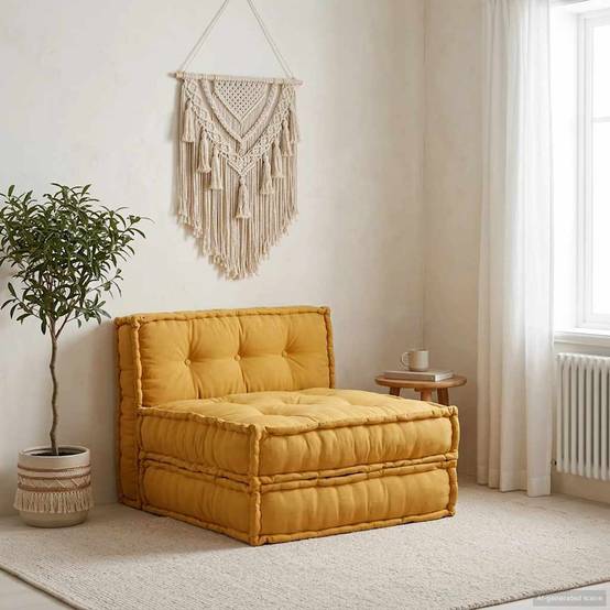 Canapé modulaire tissu coton jaune 70 x 70 x 36 cm - PANGIVO - Image 1