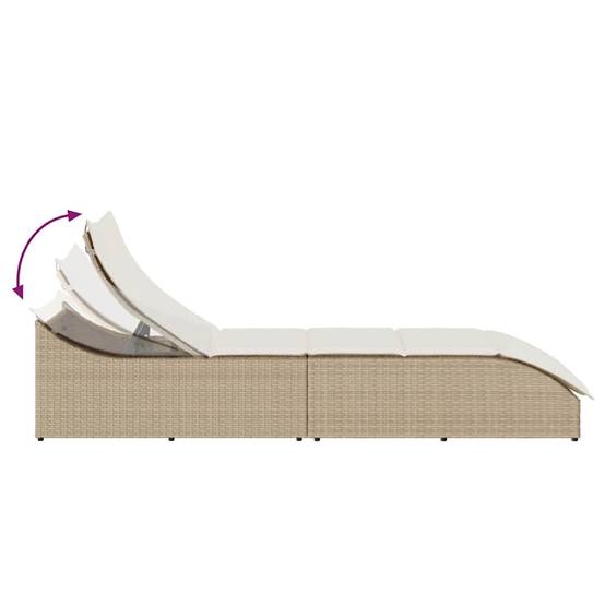 Chaise longue | Transat | Bain de soleil pliante coussin et rangement beige résine tressée - Image 8