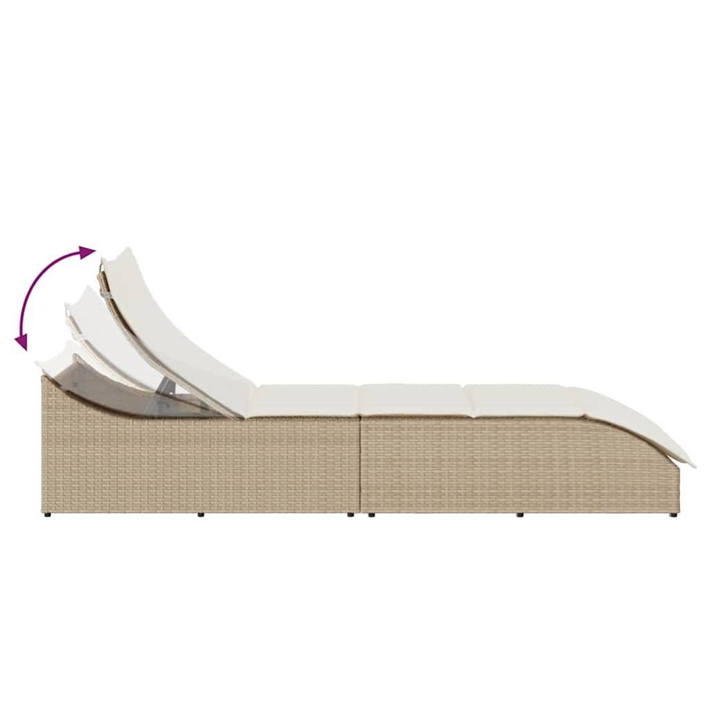 Chaise longue | Transat | Bain de soleil pliante coussin et rangement beige résine tressée - Image 8