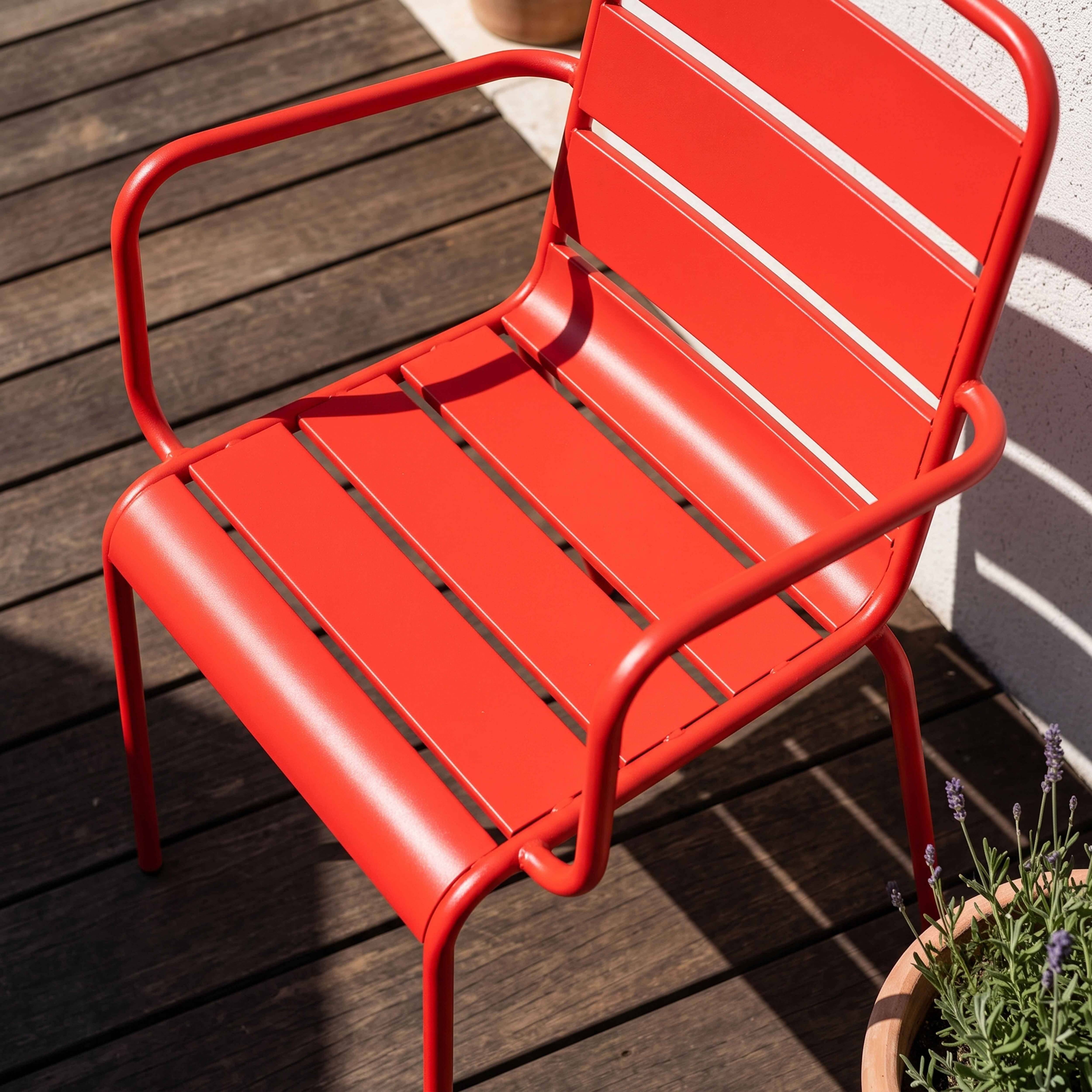 Oviala - Fauteuil de jardin en métal rouge Palavas - Oviala - Image 3