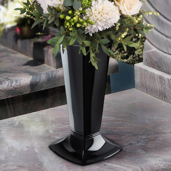 Vase pour Cimetière Fiole Pierre Tombale 39cm Noir - Image 2