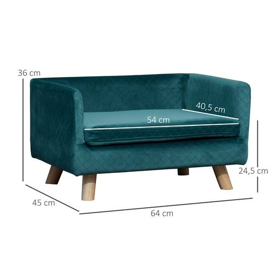 Sans Marque - Canapé chien lit pour chien design scandinave coussin moelleux pieds bois massif dim. 64 x 45 x 36 cm velours bleu canard - Image 5
