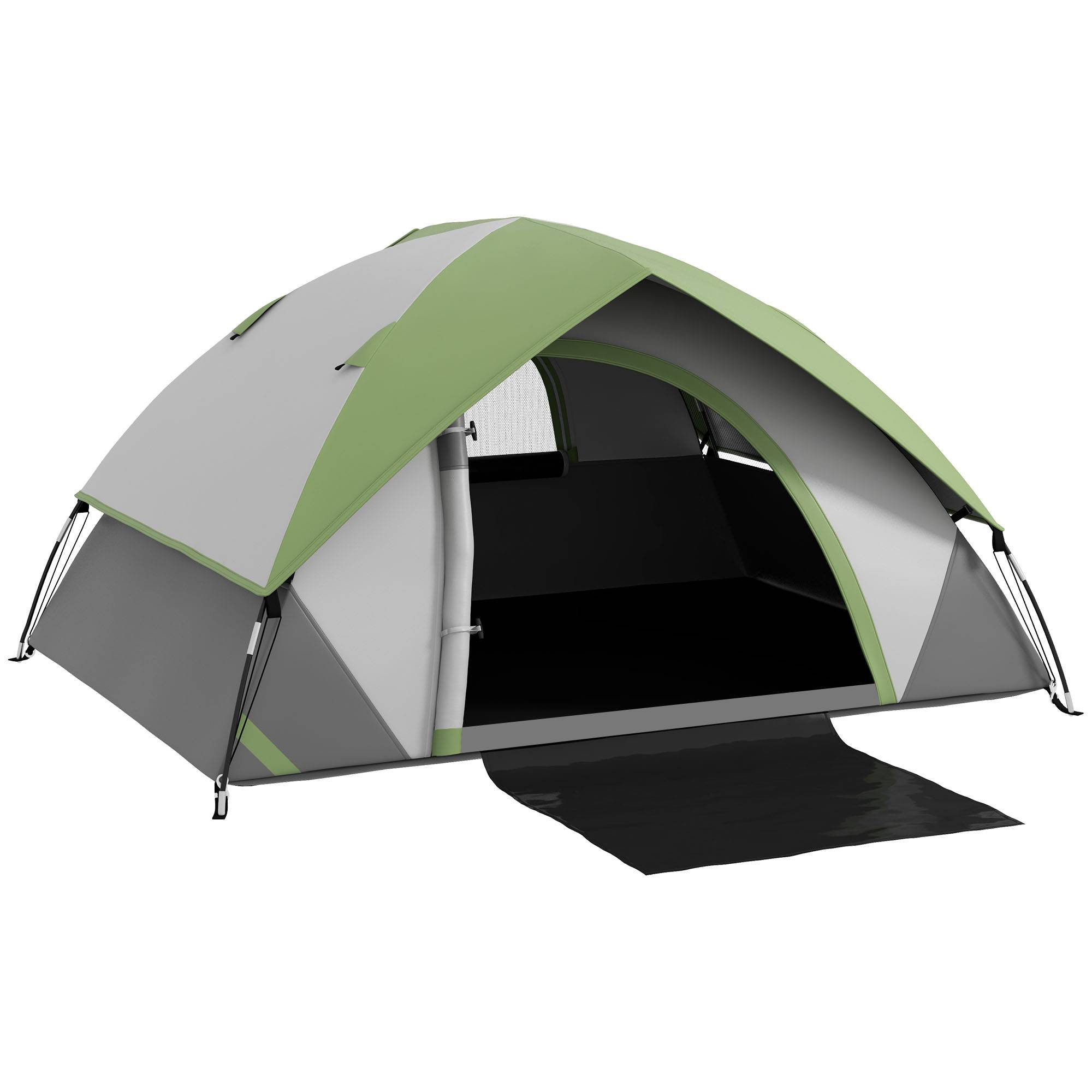 Tente pliante gris et vert 2 personnes avec fenêtre étanche 3000 mm, 210 x 150 x 110 cm, camping compact - Image 1