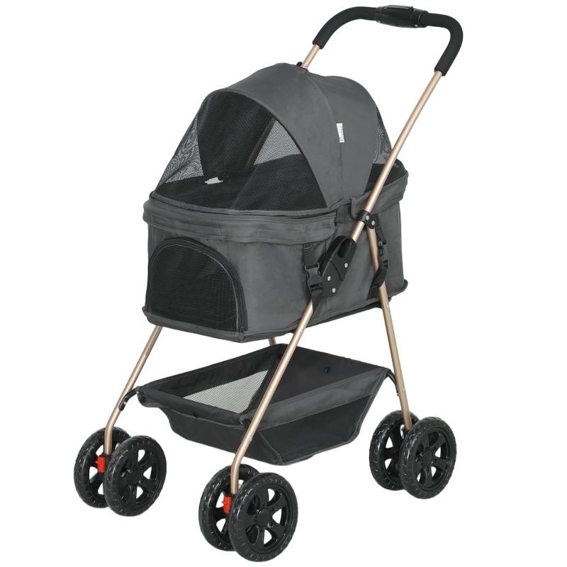 Poussette Chien Chat 3 en 1 Oxford Pliable Panier Amovible Gris 76x50cm - ComfortXL Pet Living - Image 1