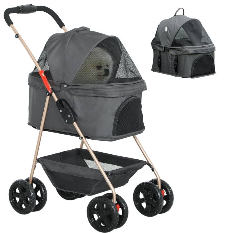 Poussette Chien Chat 3 en 1 Oxford Pliable Panier Amovible Gris 76x50cm - ComfortXL Pet Living - Image 7