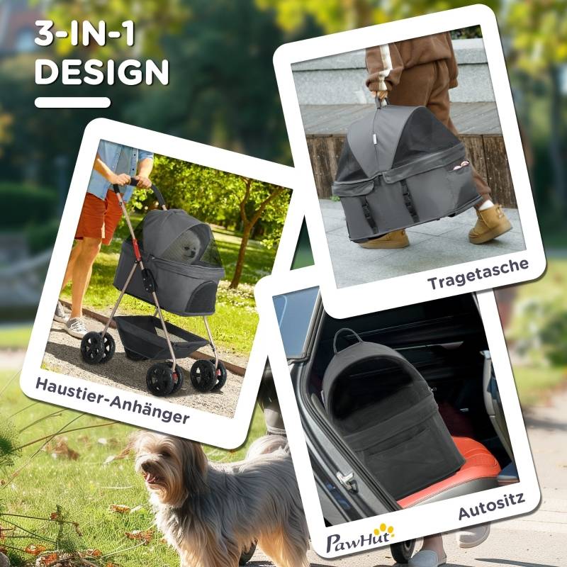 Poussette Chien Chat 3 en 1 Oxford Pliable Panier Amovible Gris 76x50cm - ComfortXL Pet Living - Image 3