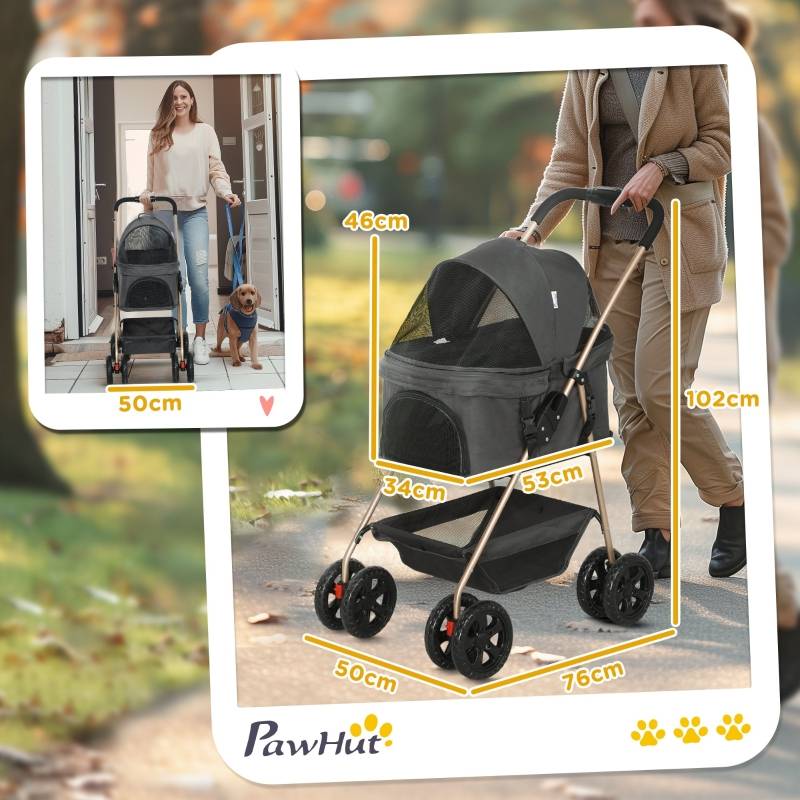 Poussette Chien Chat 3 en 1 Oxford Pliable Panier Amovible Gris 76x50cm - ComfortXL Pet Living - Image 2