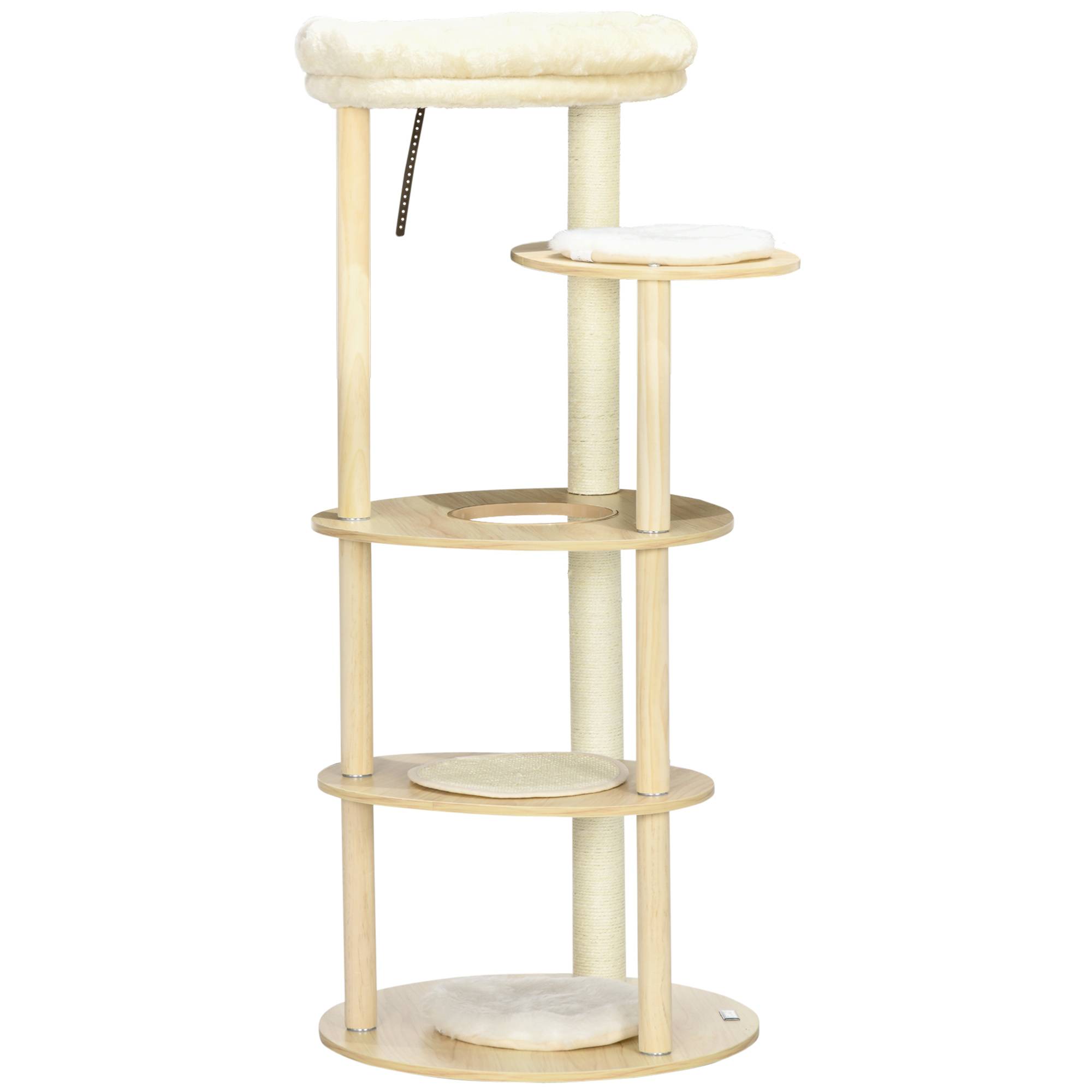 Arbre à chat design en bois et peluche pour chat avec coussin amovible 123,5 cm - ComfortXL Outdoor Living - Image 2