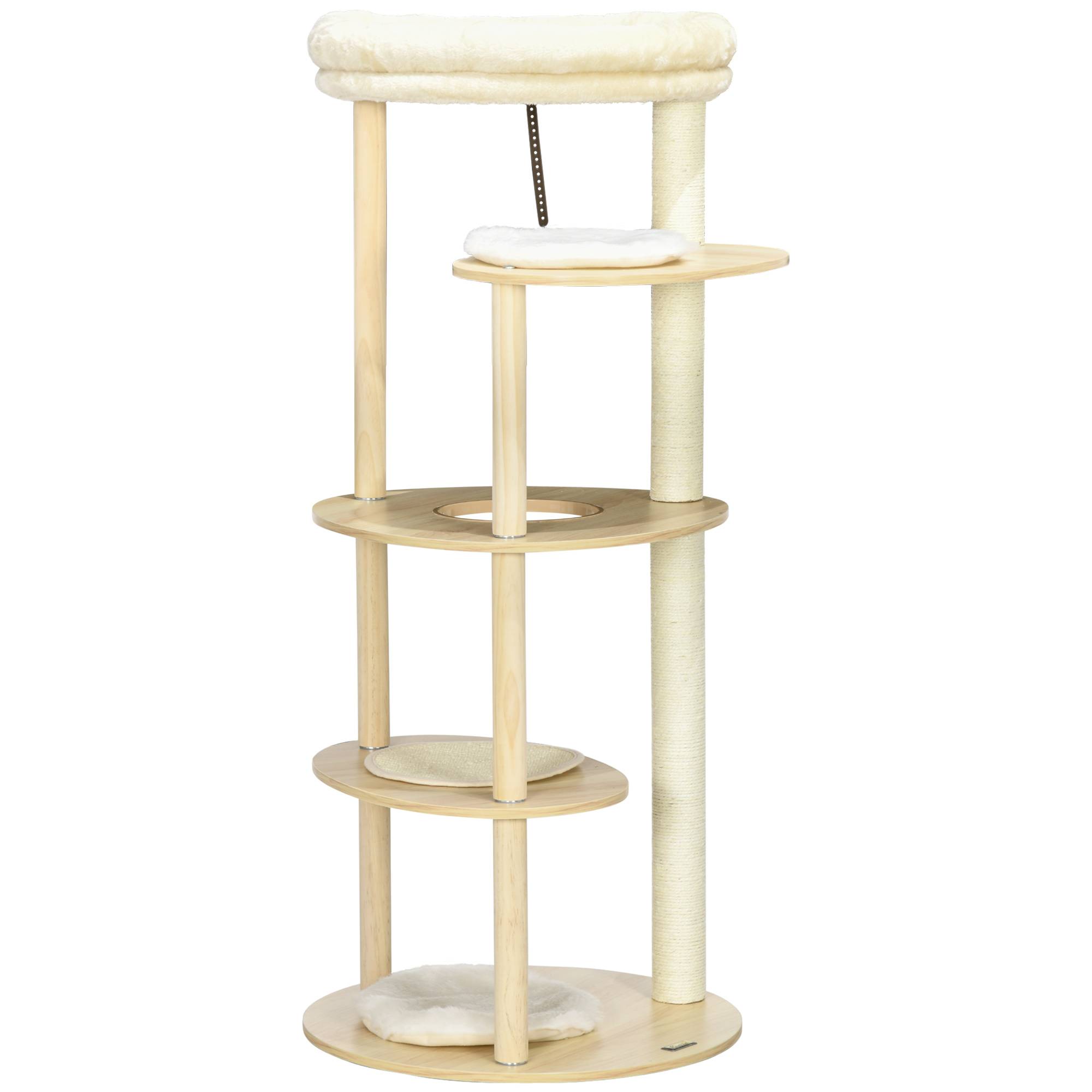 Arbre à chat design en bois et peluche pour chat avec coussin amovible 123,5 cm - ComfortXL Outdoor Living - Image 1