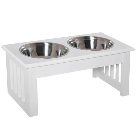 Support de gamelles surélevé pour chien 44 x 24 x 15 cm acier blanc - PANGIVO - Image 1