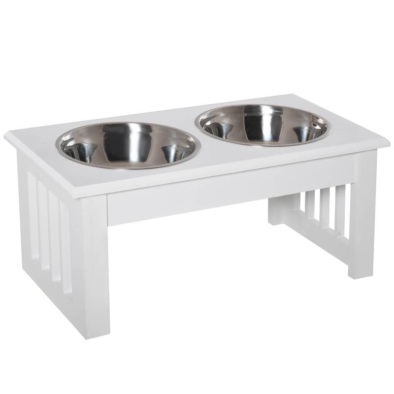 Support de gamelles surélevé pour chien 44 x 24 x 15 cm acier blanc - PANGIVO - Image 1