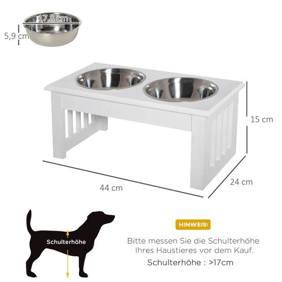 Support de gamelles surélevé pour chien 44 x 24 x 15 cm acier blanc - PANGIVO - Image 3