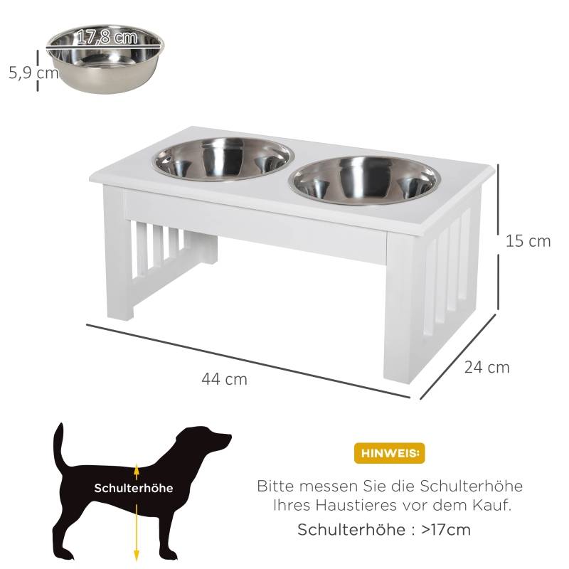 Support de gamelles surélevé pour chien 44 x 24 x 15 cm acier blanc - PANGIVO - Image 3