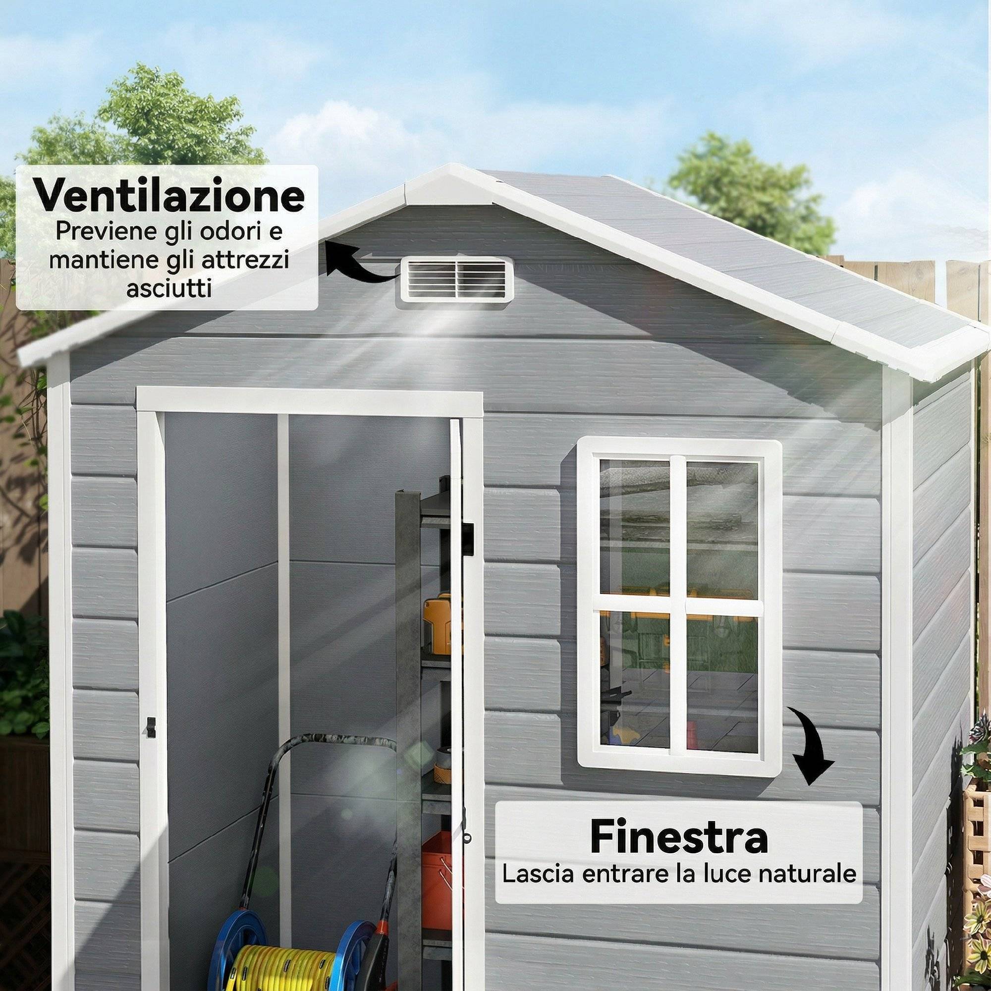 ComfortXL - Abri de jardin en polypropylène gris avec plancher 163 x 101 cm fenêtre ventilée - ComfortXL Outdoor Living - Image 9