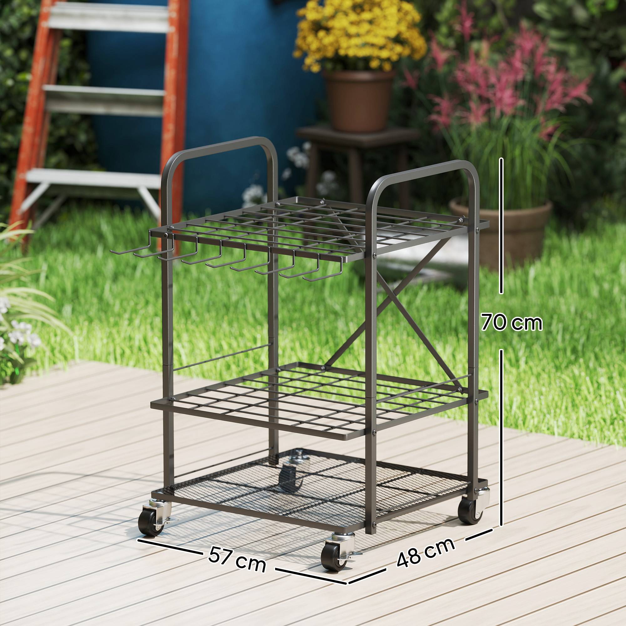 ComfortXL - Organisateur outils de jardin métal noir 57 x 48 x 70 cm garage mobile à roulettes - ComfortXL Outdoor Living - Image 4