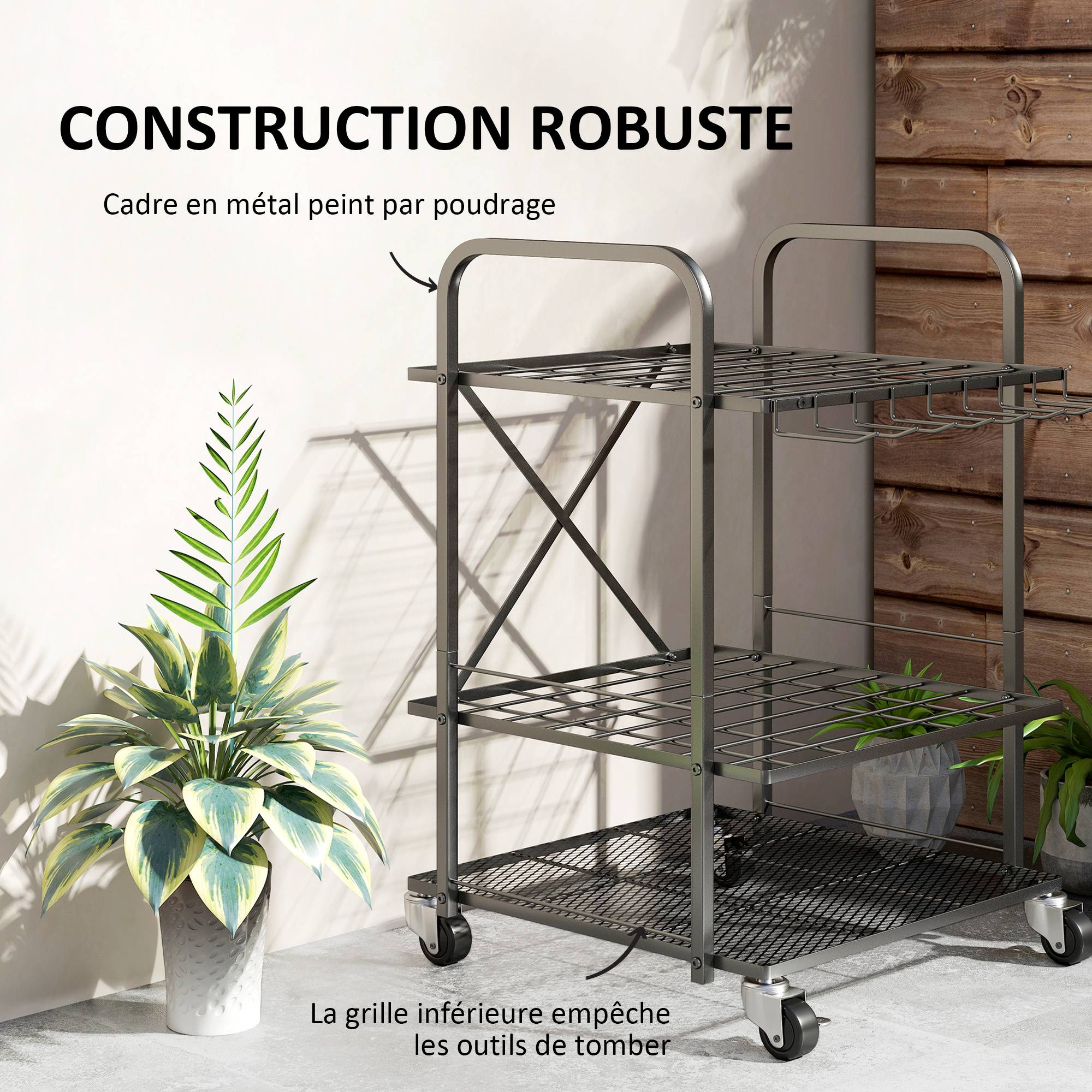 ComfortXL - Organisateur outils de jardin métal noir 57 x 48 x 70 cm garage mobile à roulettes - ComfortXL Outdoor Living - Image 8