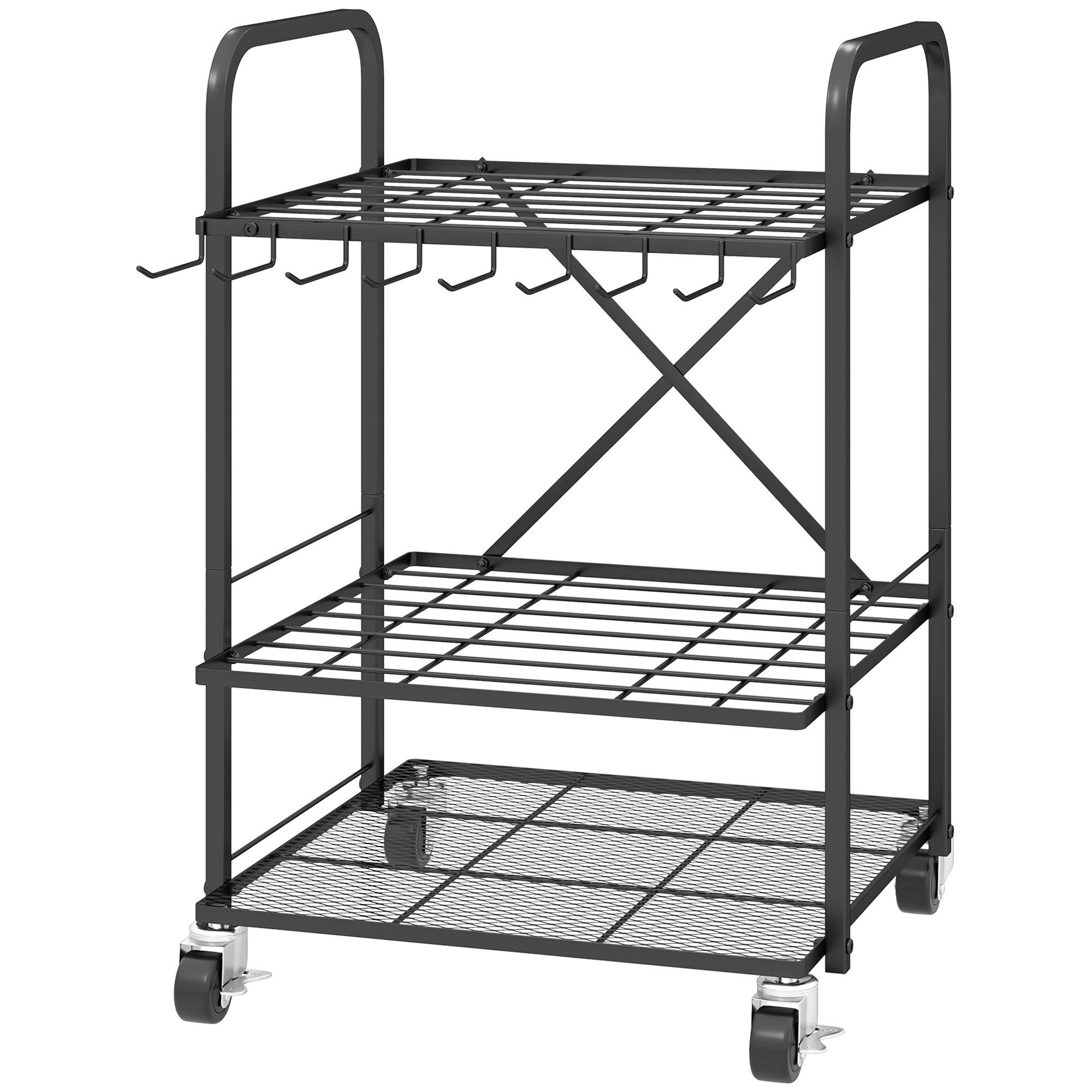 ComfortXL - Organisateur outils de jardin métal noir 57 x 48 x 70 cm garage mobile à roulettes - ComfortXL Outdoor Living