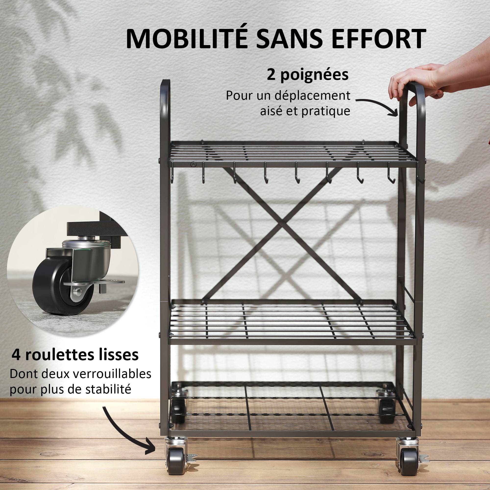 ComfortXL - Organisateur outils de jardin métal noir 57 x 48 x 70 cm garage mobile à roulettes - ComfortXL Outdoor Living - Image 6