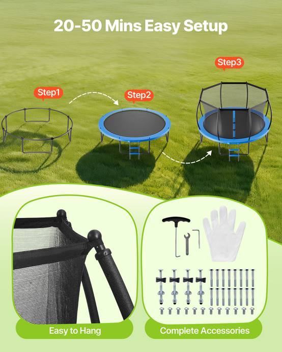 Vevor - VEVOR Trampoline extérieur 305x305 cm, filet de sécurité 360°, coussin épais antirouille, certificat ASTM, capacité 150 kg - Image 5