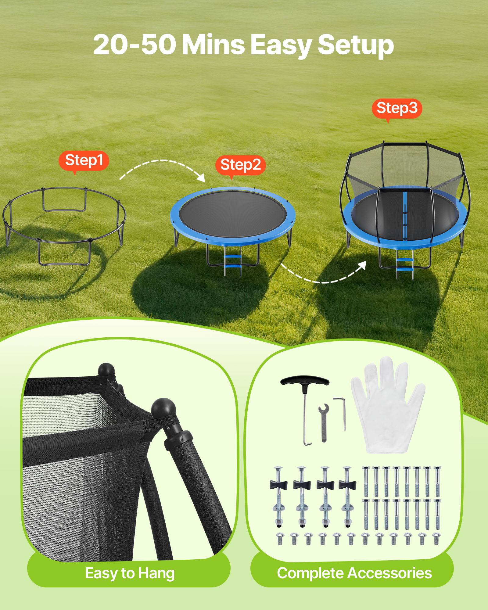 Vevor - VEVOR Trampoline extérieur 305x305 cm, filet de sécurité 360°, coussin épais antirouille, certificat ASTM, capacité 150 kg - Image 5