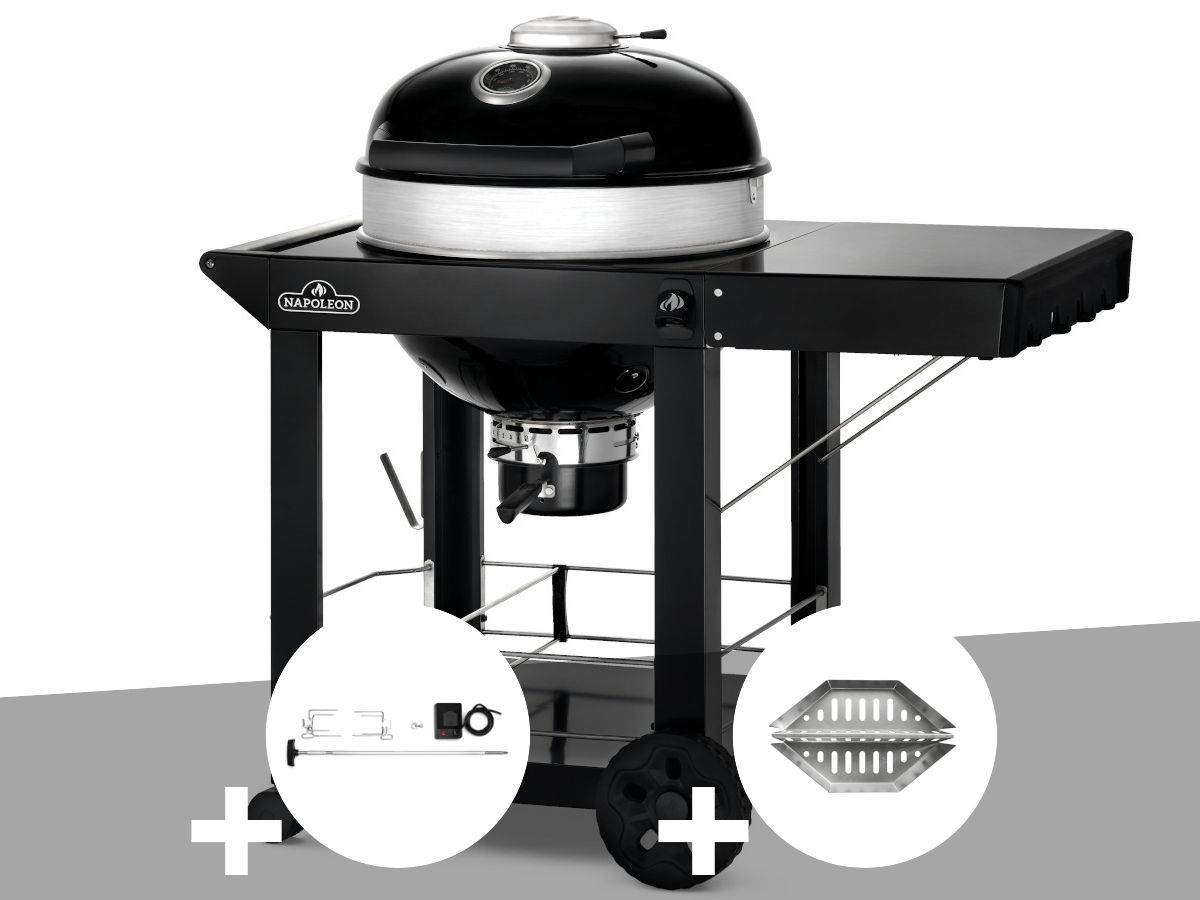 Napoleon - Barbecue à charbon Kettle Pro 57 cm sur chariot + Rôtissoire + Lot de 2 paniers à charbon - Napoleon - Image 1