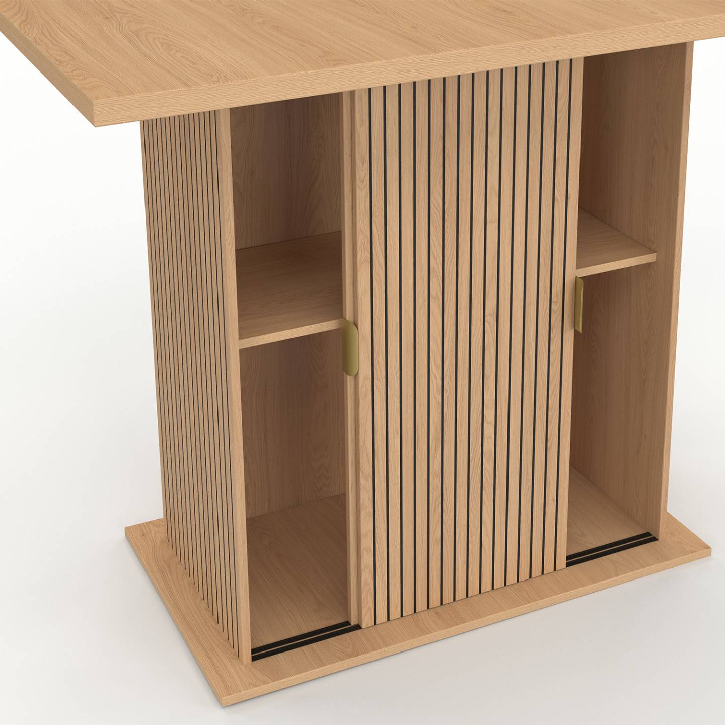 IDMARKET - Ilot central 4 personnes JULIETTE 110 cm pied central avec rangement effet lattes tasseau de bois - Image 6