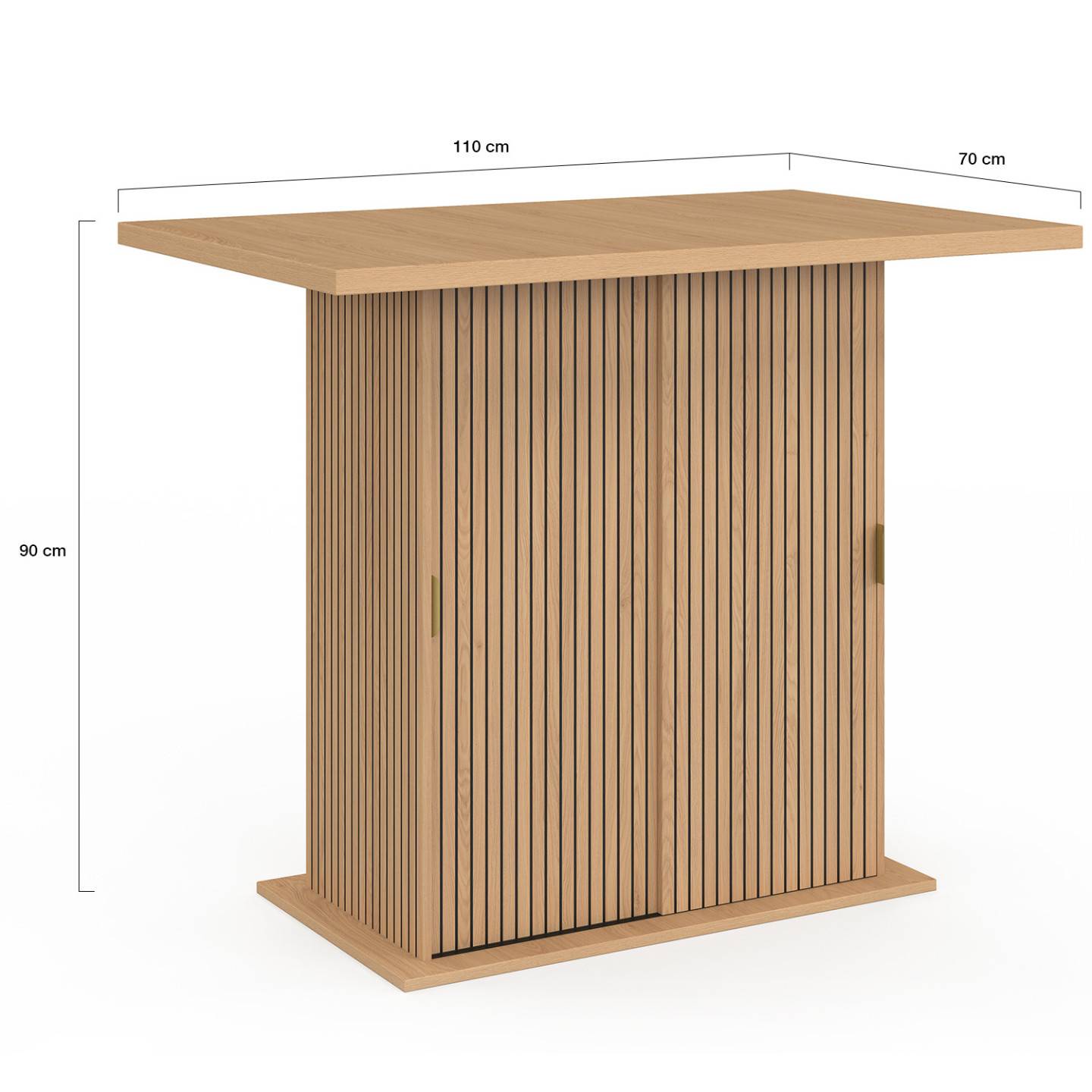 IDMARKET - Ilot central 4 personnes JULIETTE 110 cm pied central avec rangement effet lattes tasseau de bois - Image 5