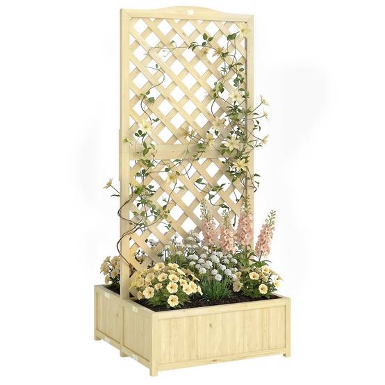 Jardinière Treillis Pliable Bois Sapin Balcon Plantes Grimpantes 73x70x170cm Naturel - ComfortXL Outdoor Living - Image 1