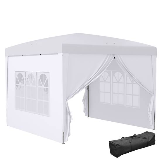 Tonnelle pliante à 4 parois amovibles, 3 x 3 m, avec sac de transport, imperméable et résistante aux UV, blanche. - Image 1