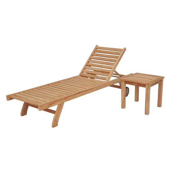 Ensemble bain de soleil droit en teck avec table d'appoint JAVA - HAPPY GARDEN - Image 1